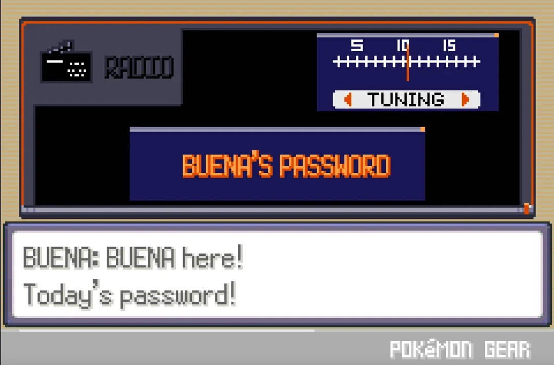 Pokemon Heart & Soul Pokégear radio tuned to Buena's Password