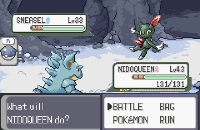 Pokemon battle using the new icy cave battle background