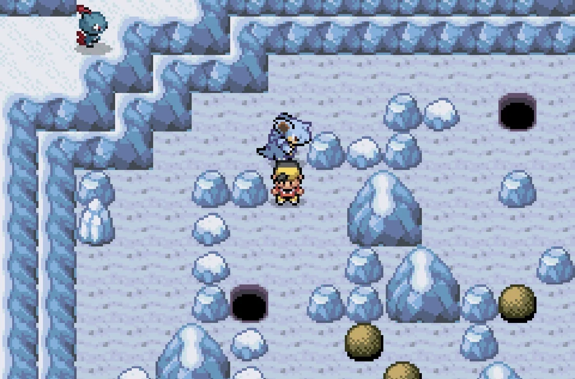 Ice Path Strength puzzle with boulders that can be pushed into floor holes