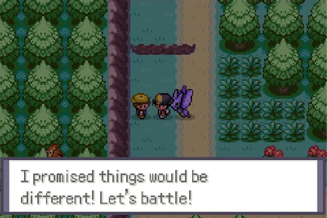 Player meeting a registered trainer on a route for a rematch