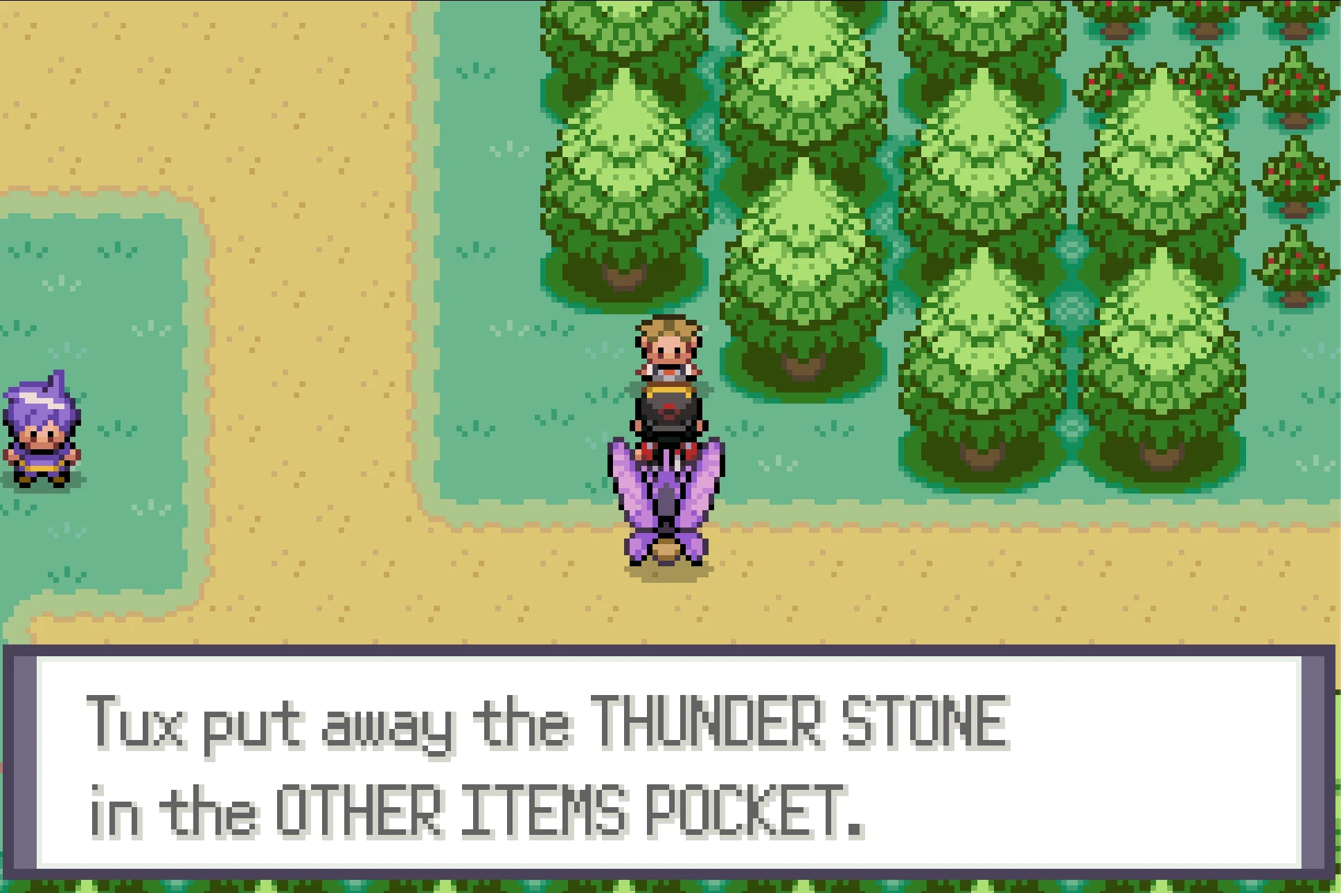 Player receiving a Thunder Stone from a registered trainer after a Pokégear item call